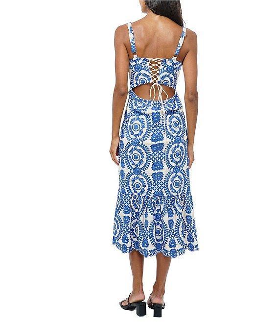 Adelyn Rae Shanna Embroidered Abstract Print Square Neck Sleeveless Fit and Flare Midi Dress Product Image