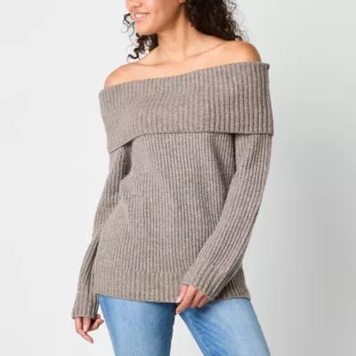 Arizona Juniors Off The Shoulder Womens Long Sleeve Pullover Sweater Product Image