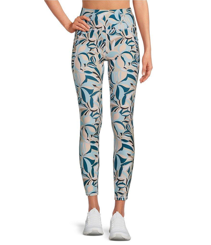 Kinesis High Rise Blue Tropical Floral Print Ankle Leggings Product Image