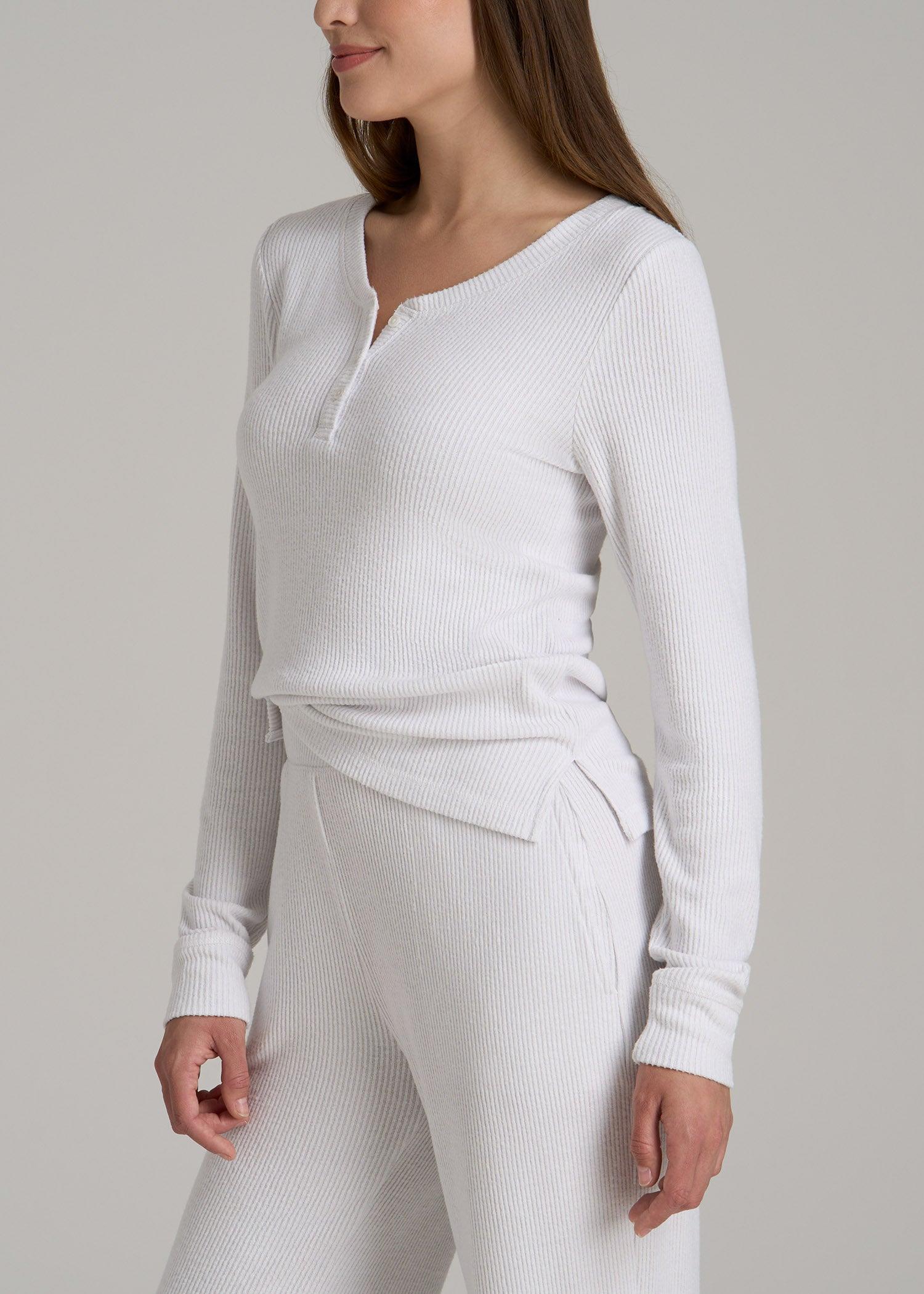 Ribbed Henley Top for Tall Women in Cloud White Female Product Image