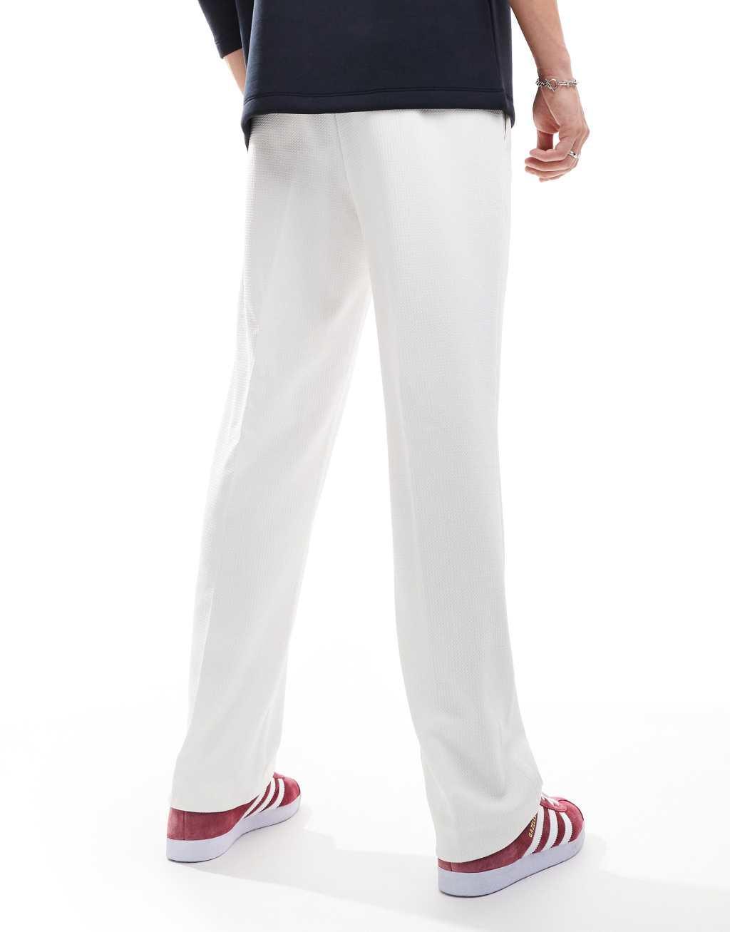 ASOS DESIGN pull on smart straight leg elasticated waist pants in white texture Product Image