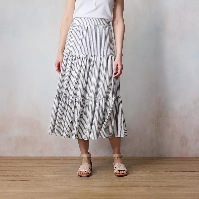 Petite LC Lauren Conrad Three Tiered Midi Skirt, Women's, Size: XXL Petite, Aspen Picnic Stripe Product Image