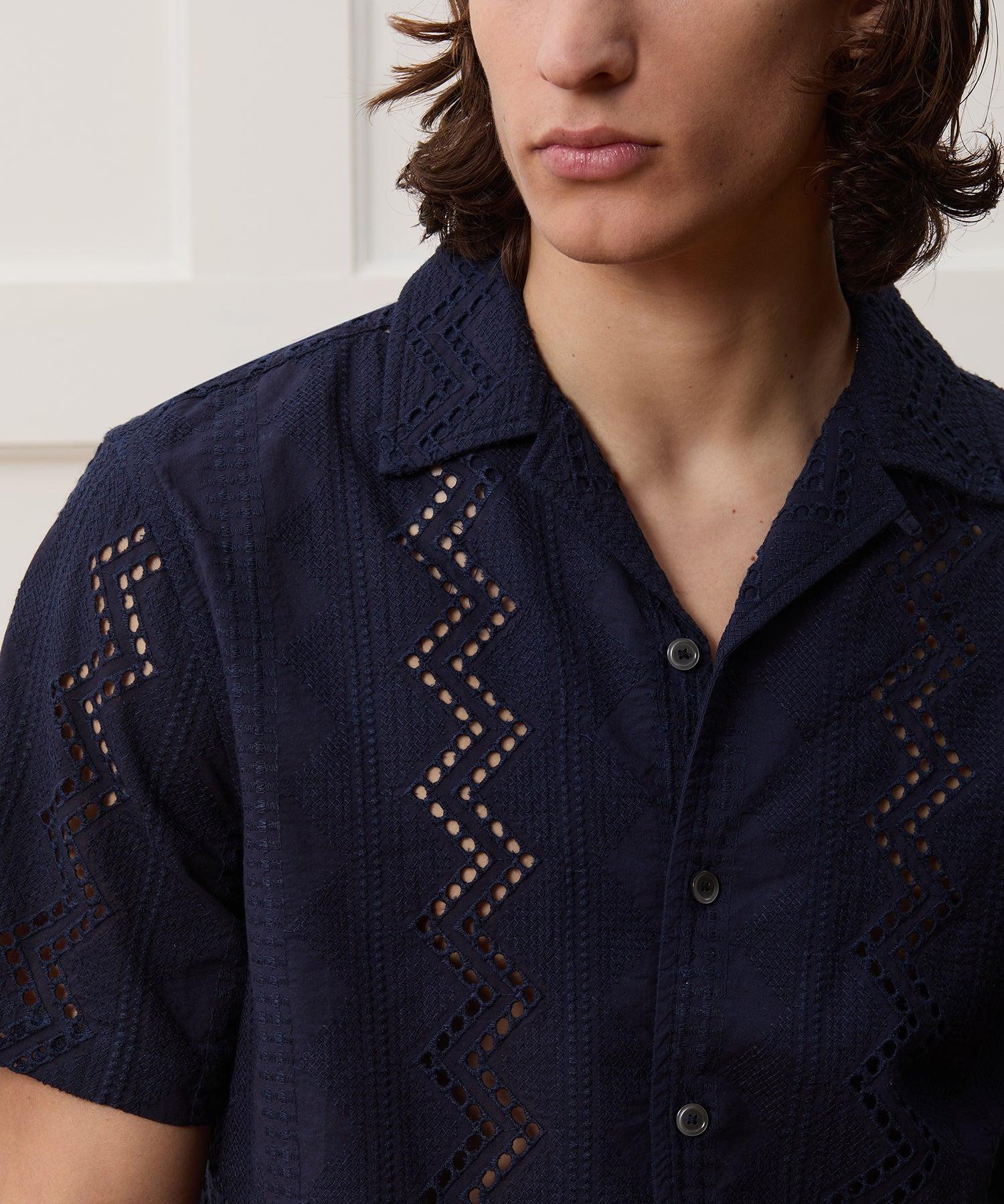 Cropped Embroidered Camp Collar Shirt Product Image