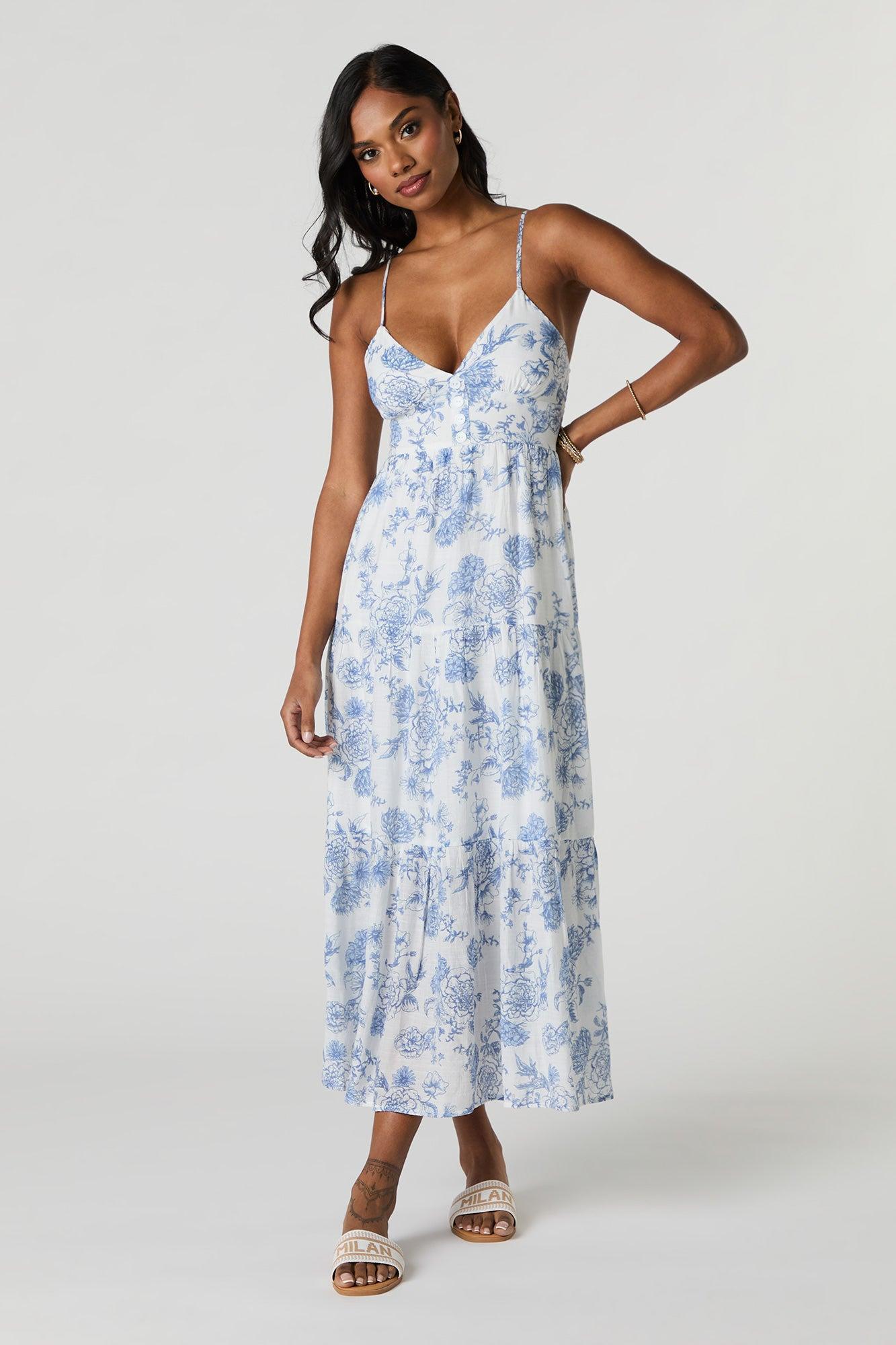 Button Front Tiered Midi Dress Female Product Image