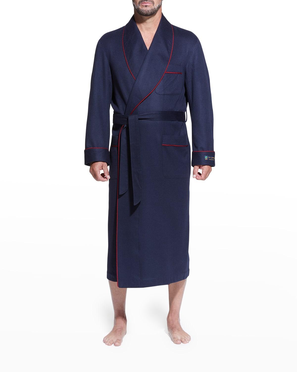 Mens Cashmere Braid-Trim Shawl Robe Product Image