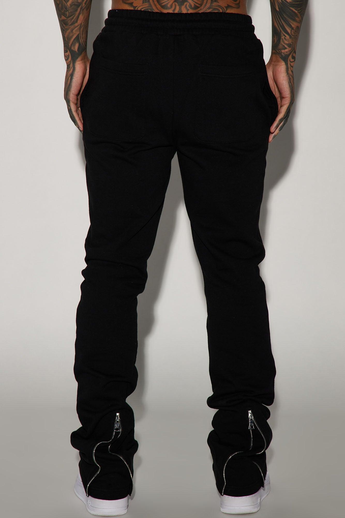 Tyson Back Zipper Skinny Flared Sweatpants - Black Product Image