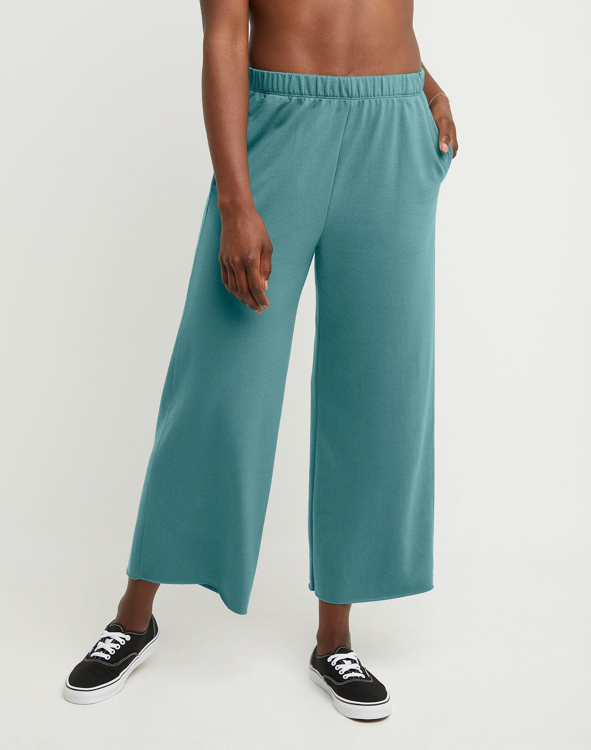 Hanes Originals Womens French Terry Wide Leg Cropped Pants Natural XL Product Image