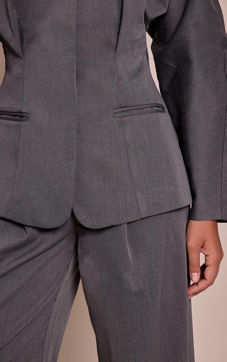 Charcoal Grey Premium Woven Tailored Wide Leg Pleated Pants Product Image