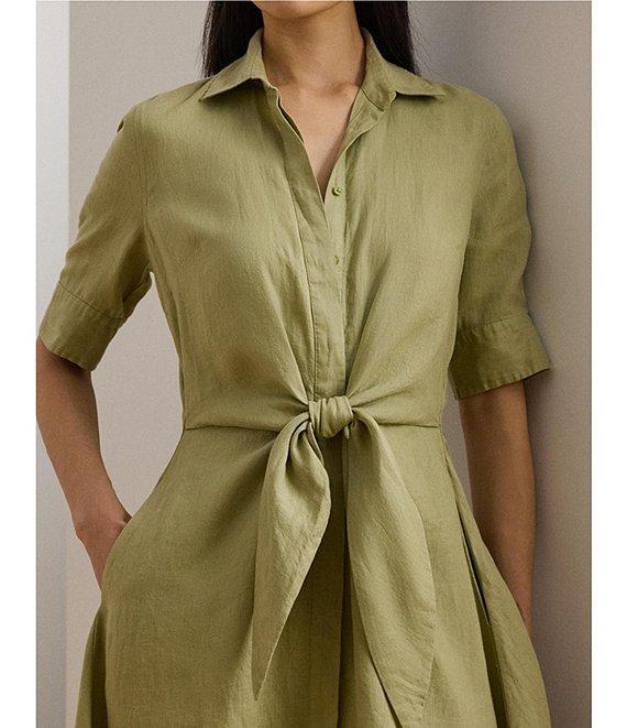 Lauren Ralph Lauren Point Collar Elbow Length Buttoned Cuff Sleeves Dress Product Image