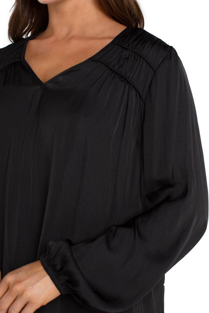 Long Sleeve V Neck Woven Blouse With Shirring Product Image