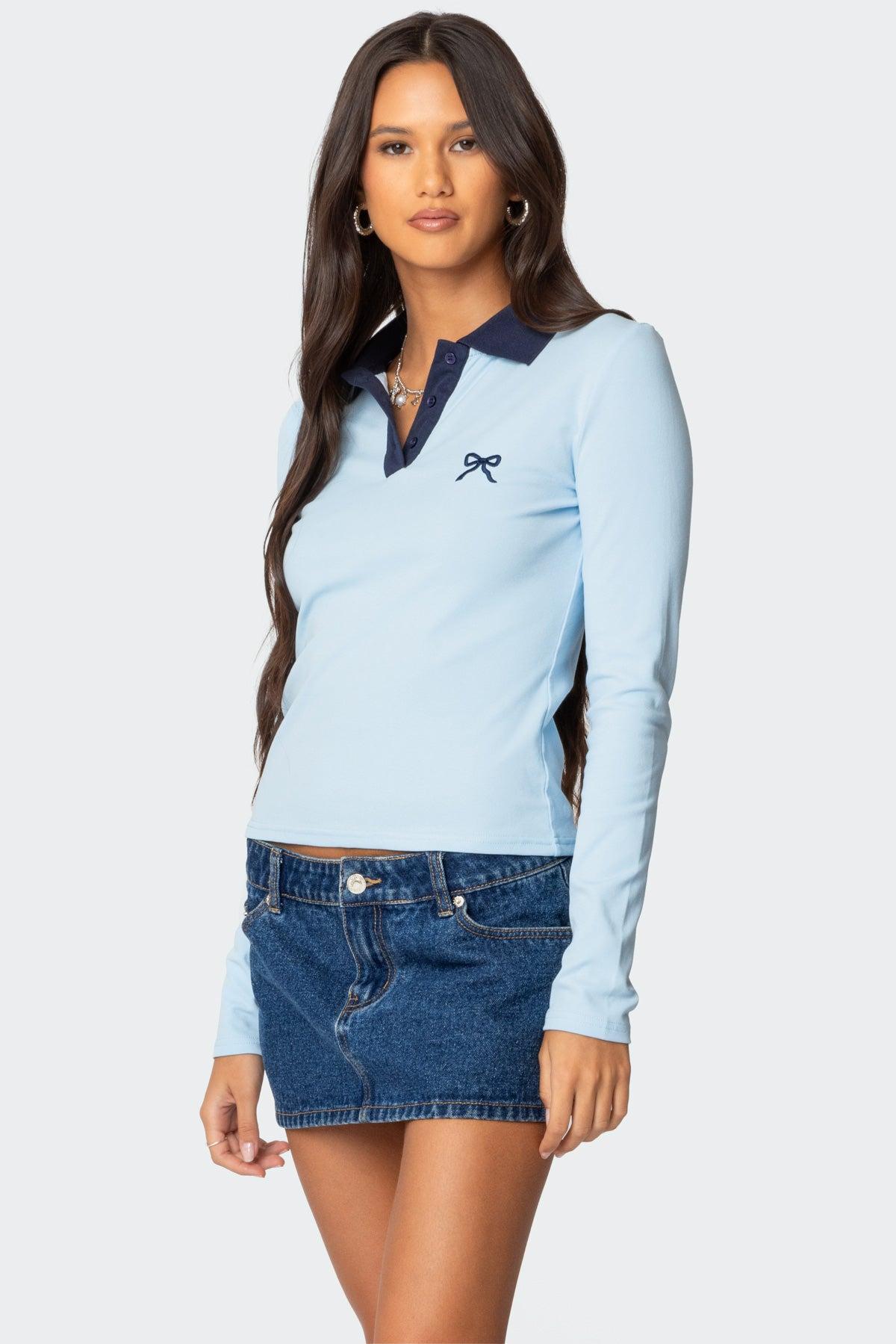 Contrast Bow Polo Top Product Image