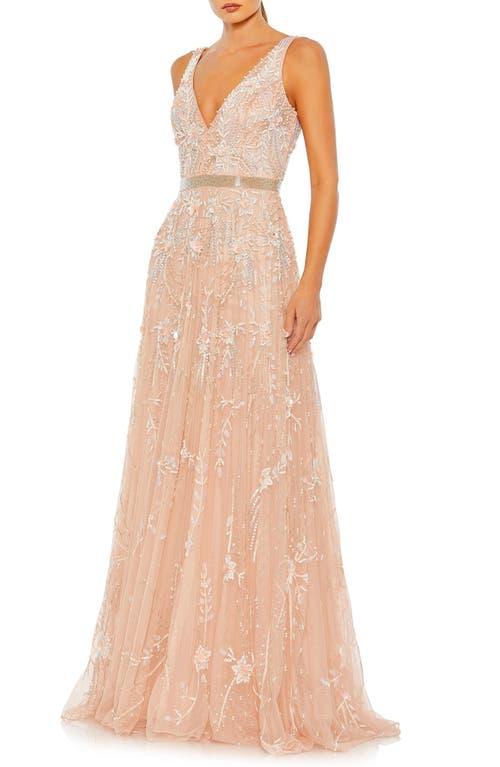 Womens Embellished Tulle Long Gown Product Image