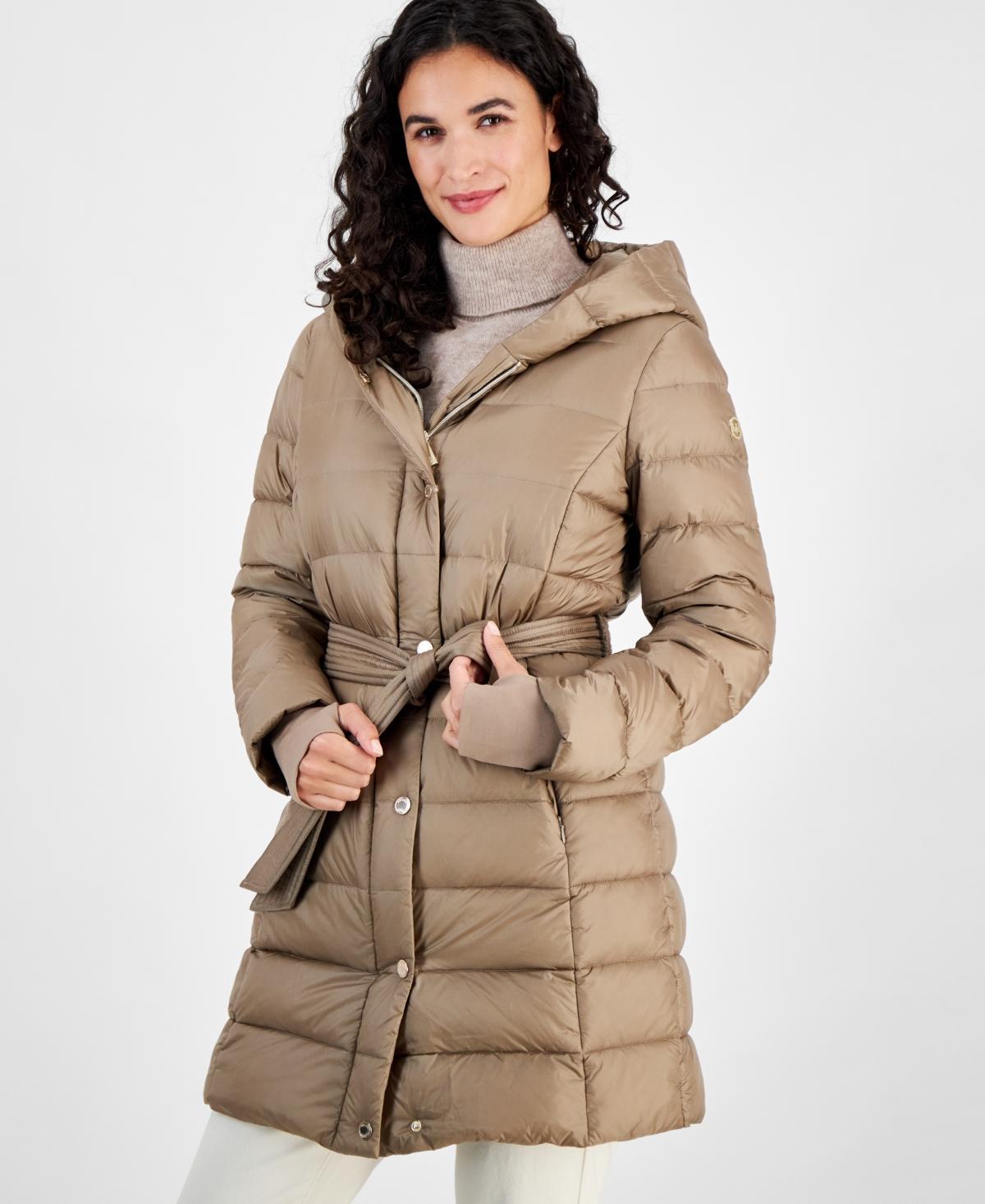 Michael Michael Kors Womens Belted Hooded Puffer Coat, Created for Macys Product Image