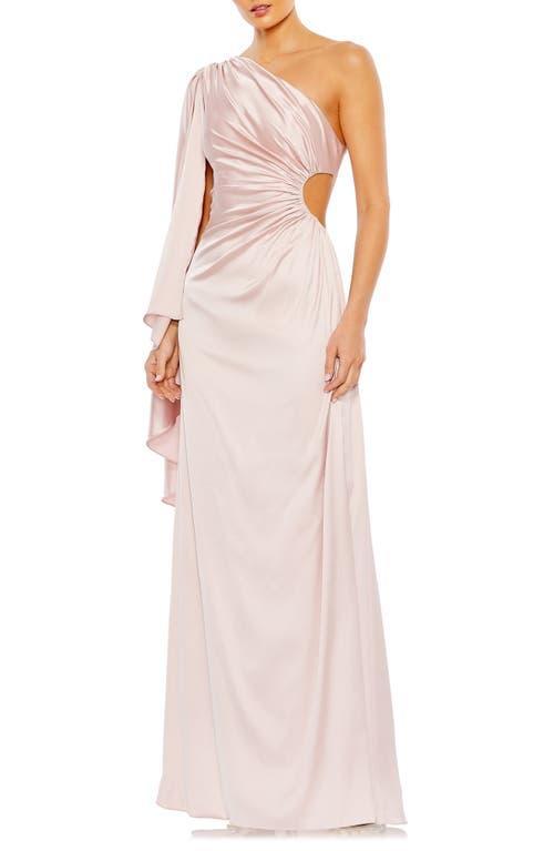 Mac Duggal One Shoulder Long Cape Sleeve Ruched Side Cut Product Image