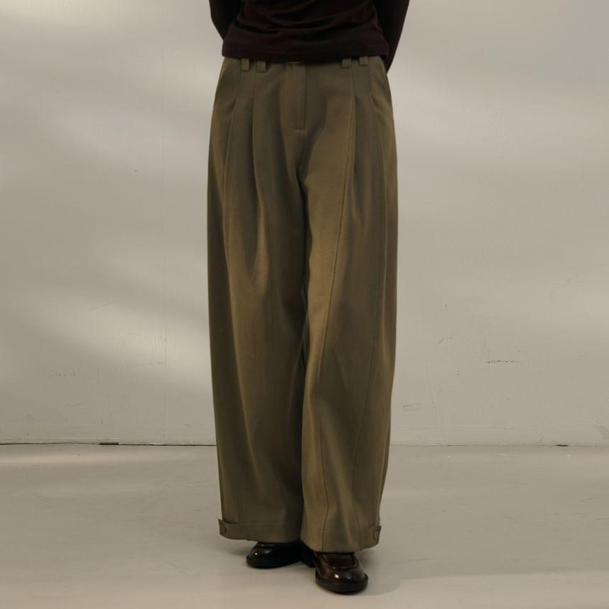 High Waist Plain Pleated Wide Leg Pants Product Image