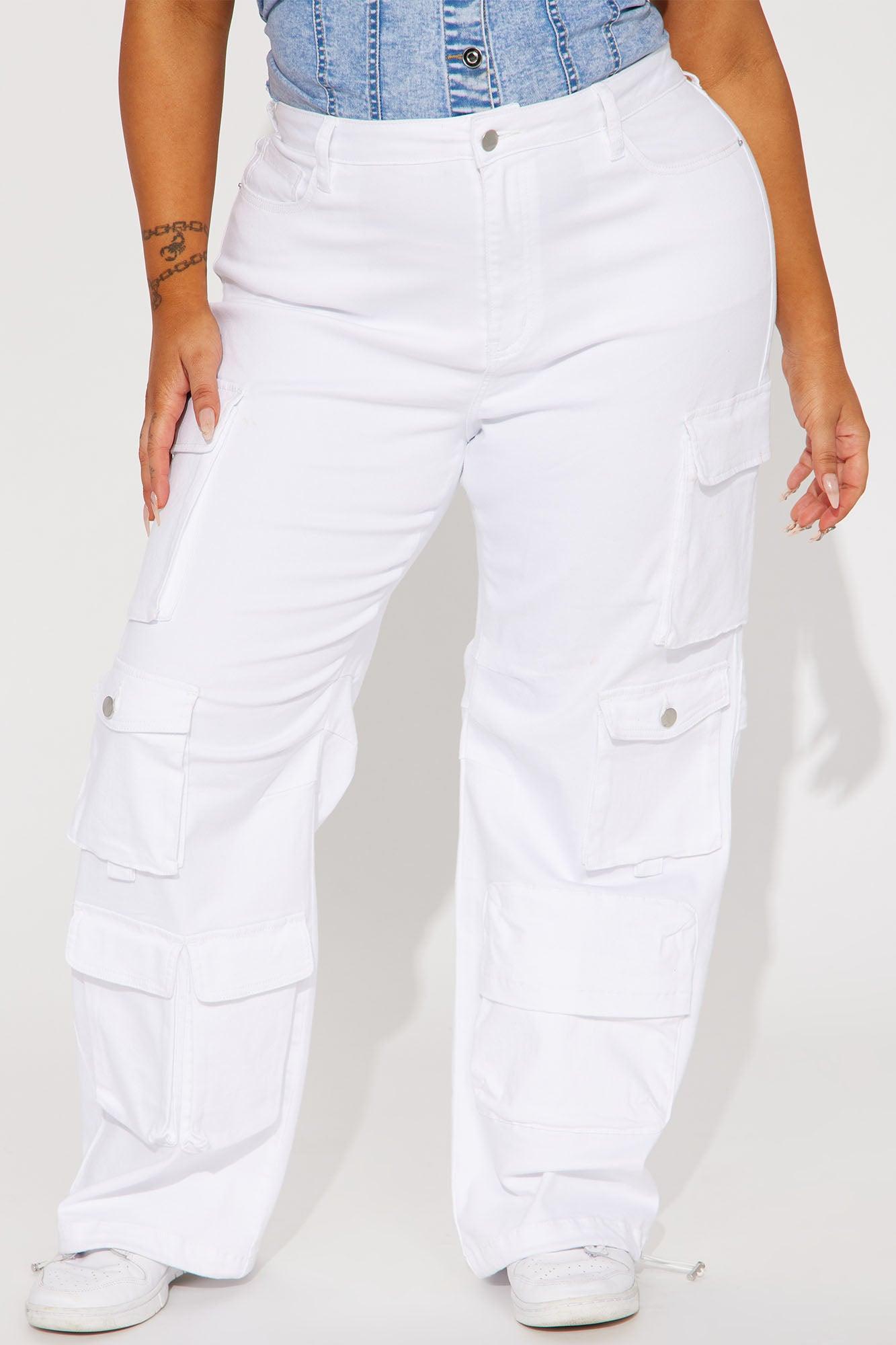 Fairfax High Rise Stretch Cargo Jeans - White Product Image