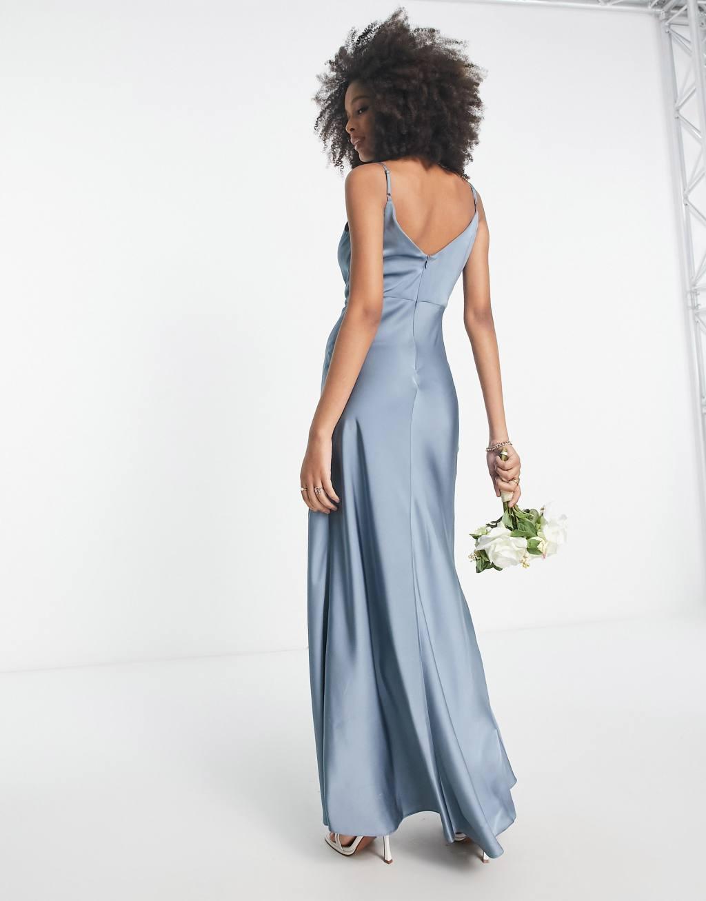 ASOS DESIGN Bridesmaid satin cowl neck maxi dress with full skirt Product Image