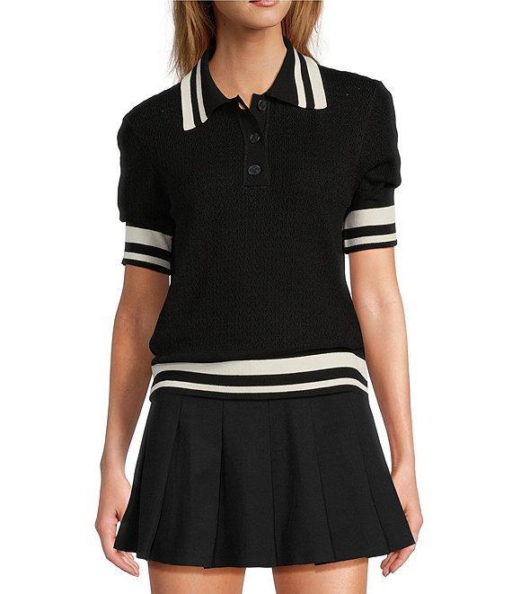 Antonio Melani Active Pointelle Short Sleeve Polo Shirt Product Image