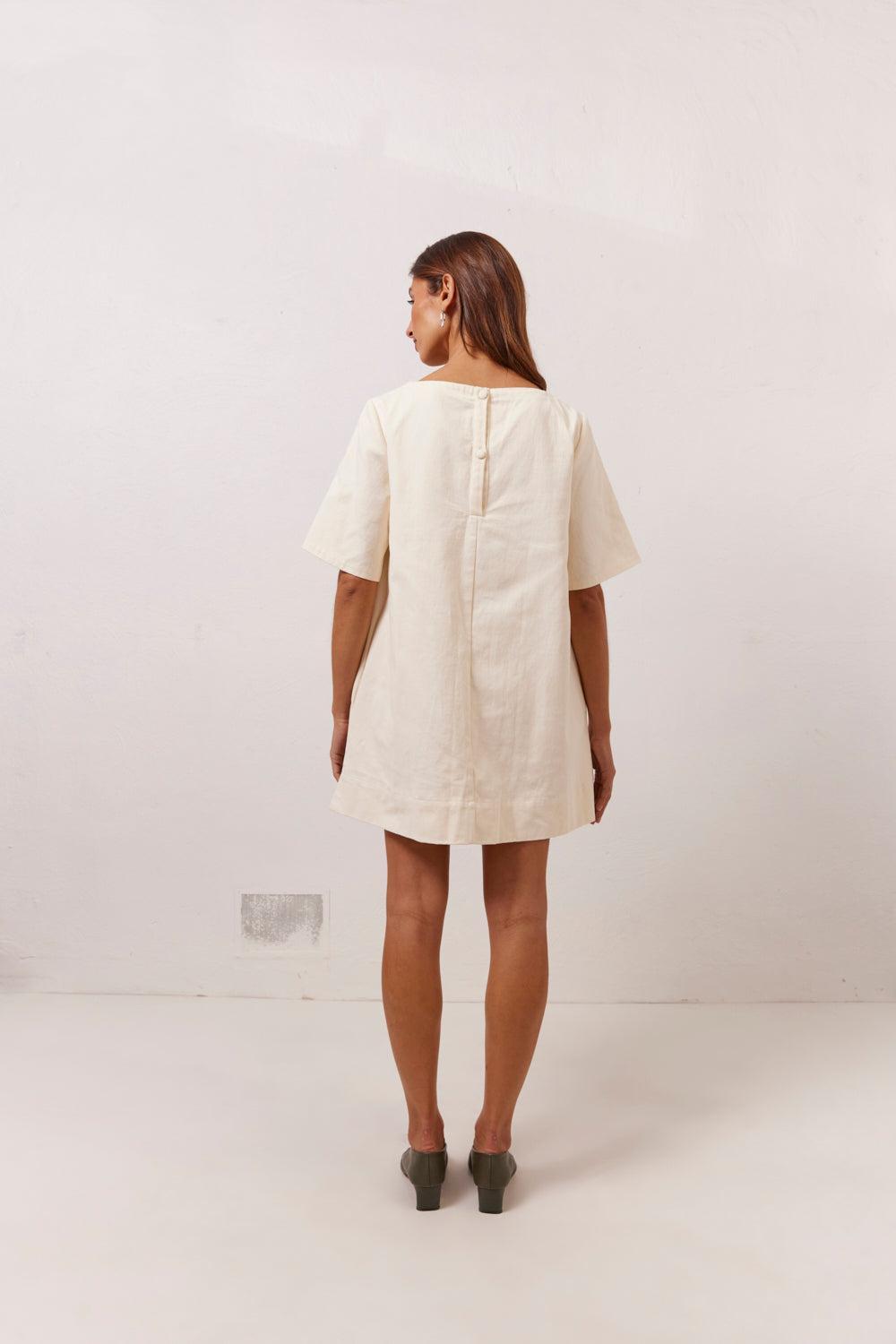 Suki Denim Mini Dress Cream Product Image