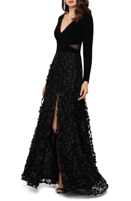 Xscape Stretch V-Neck Long Sleeve Gown Product Image
