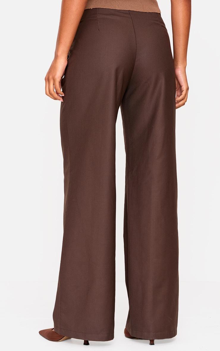 Chocolate Woven Low Rise Thin Belt Detail Straight Leg Pants Product Image