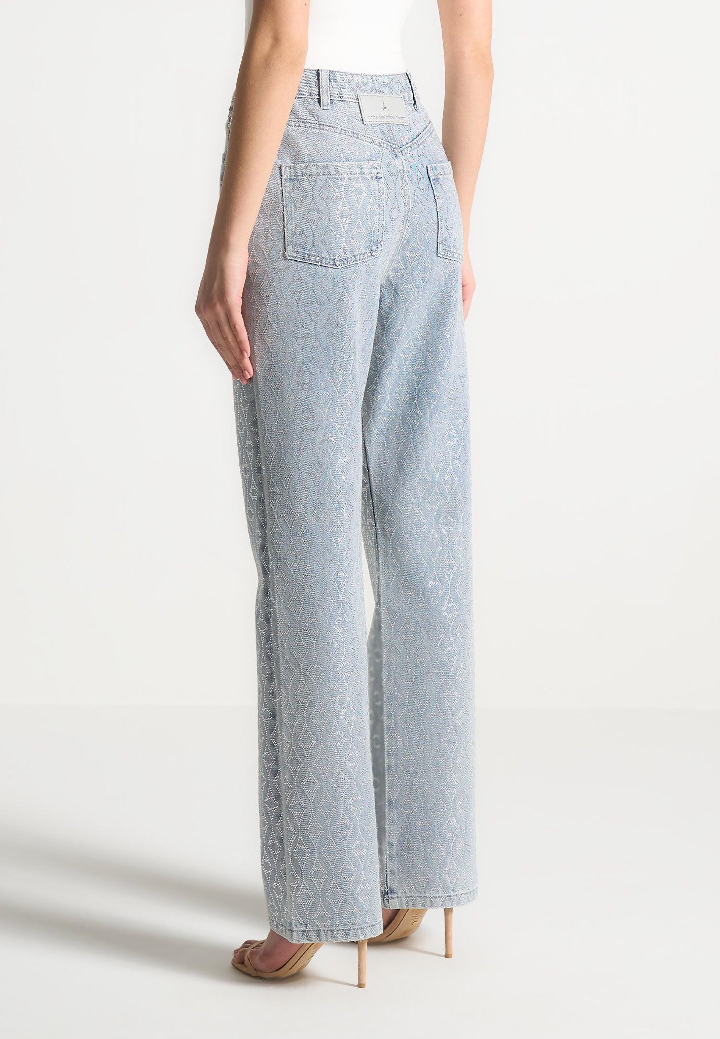 Rhinestone Eiffel Boyfriend Jeans - Mid Blue Female Product Image
