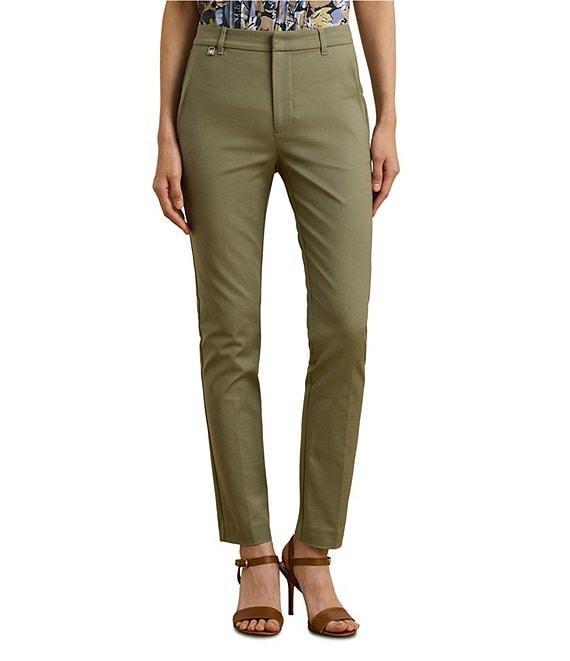 Lauren Ralph Lauren Stretch Flat Front Mid Rise Straight Ankle Pants Product Image