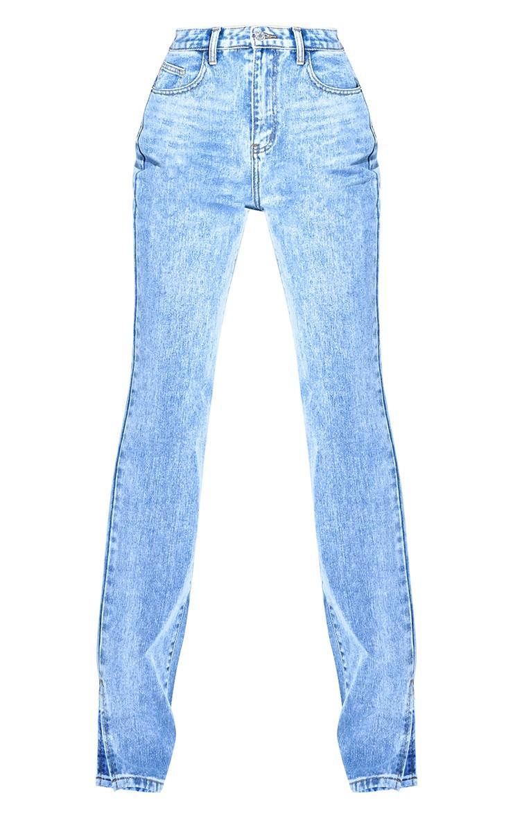 Petite Mid Blue Wash Split Hem Jeans Product Image