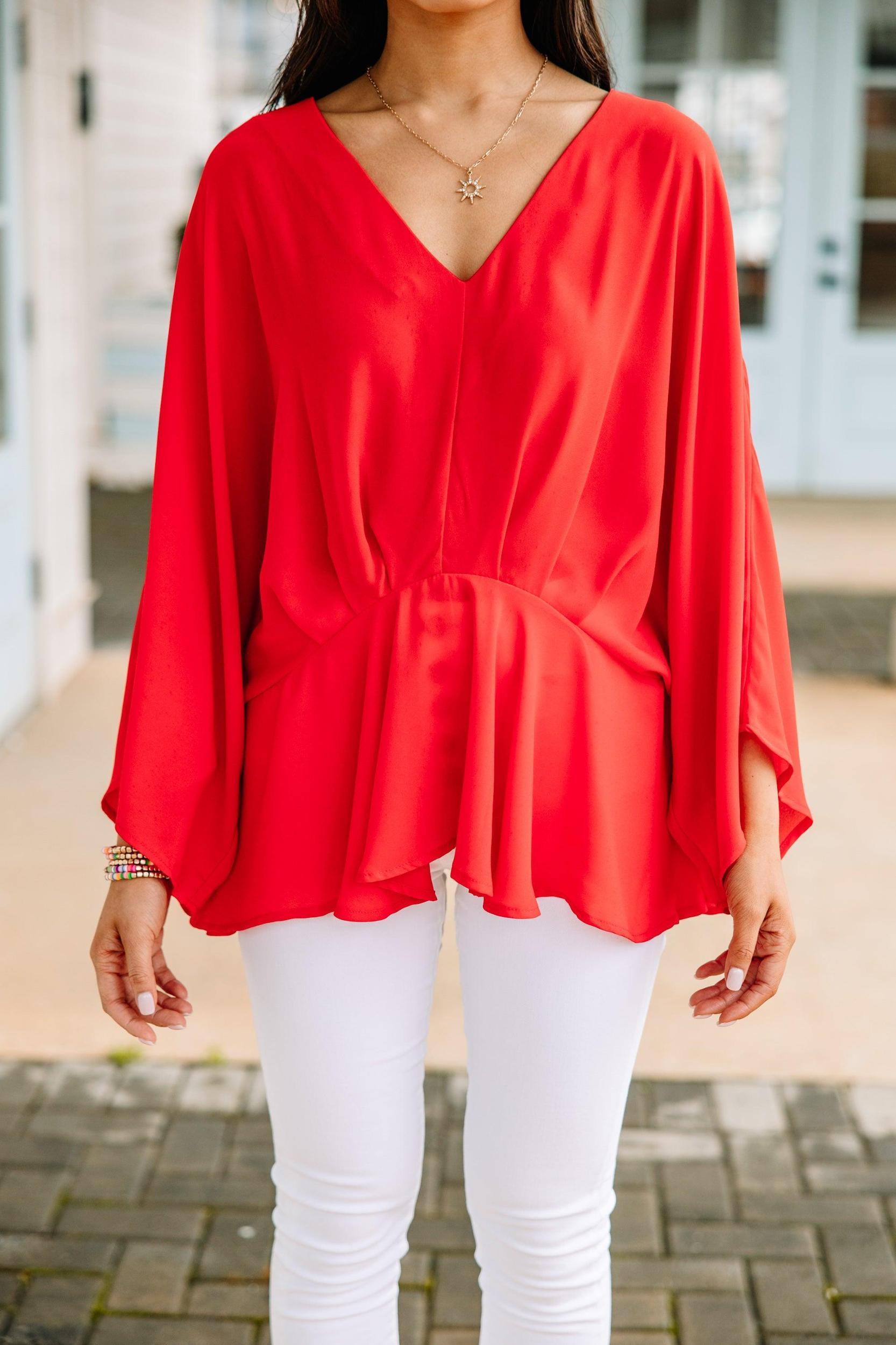 Tell It All Red Kimono Sleeve Blouse Female Product Image
