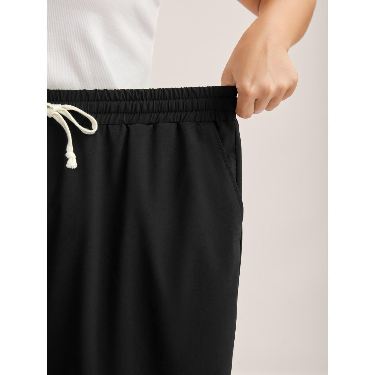Plus Size Quick-Dry Waist Drawstring Straight-Leg Pants Women Black Casual Straight Leg Mid Rise Everyday-Casual Pants BloomChic 12/L Product Image