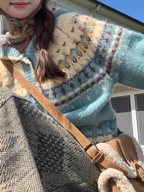Kanyangfair Isle Korean College Style Cardigan Product Image