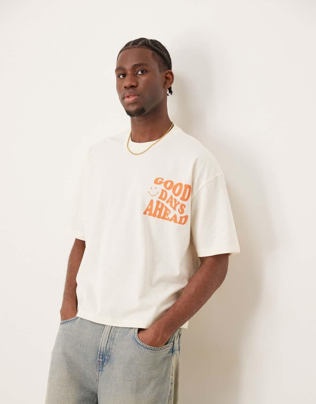 ASOS DESIGN oversized boxy t-shirt with back print in off white Product Image