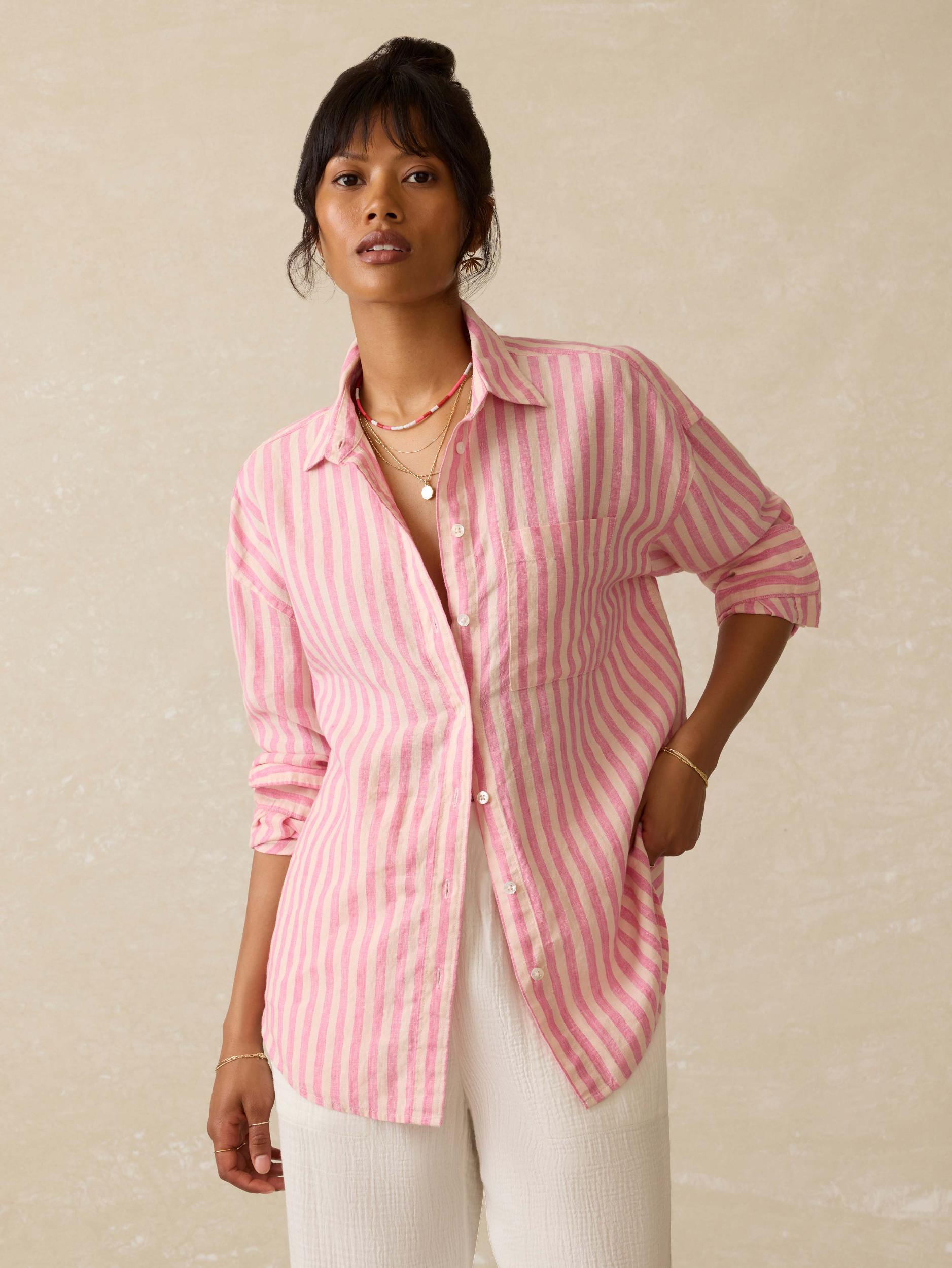 Laguna Linen Relaxed Shirt - Pink Lucy Stripe Female Product Image