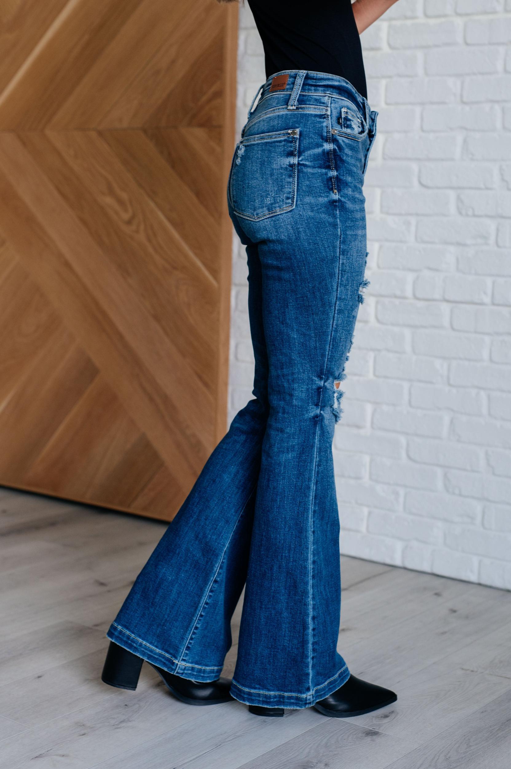 Gabriella Mid Rise Distressed Button Fly Flare (Online Exclusive) Product Image