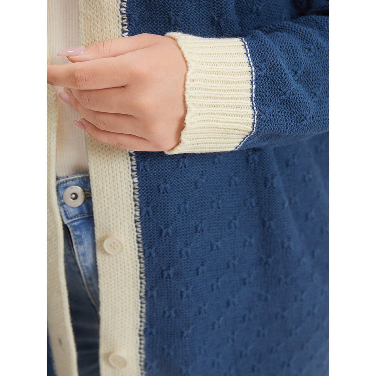 Plus Size Two Tone Textured Button Through Cardigan Aegean Women Casual Loose Long Sleeve Dailywear Cardigans BloomChic 14-16/1X Product Image