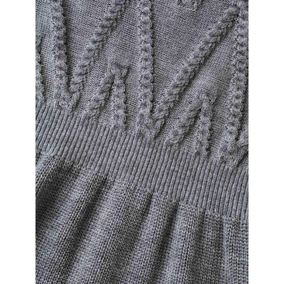 Plus Size Cable Knit Elastic Waist Midi Sweater Dress DarkGray Women Elegant Bodycon Long Sleeve Everyday Sweater Dresses BloomChic 14-16/1X Product Image