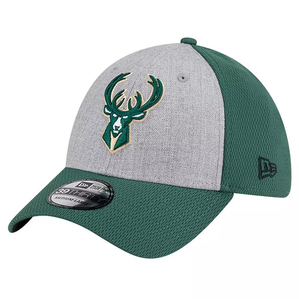 Men's New Era Heather Gray/Hunter Green Milwaukee Bucks Two-Tone 39THIRTY Flex Hat, Size: Medium/Large, Grey Product Image