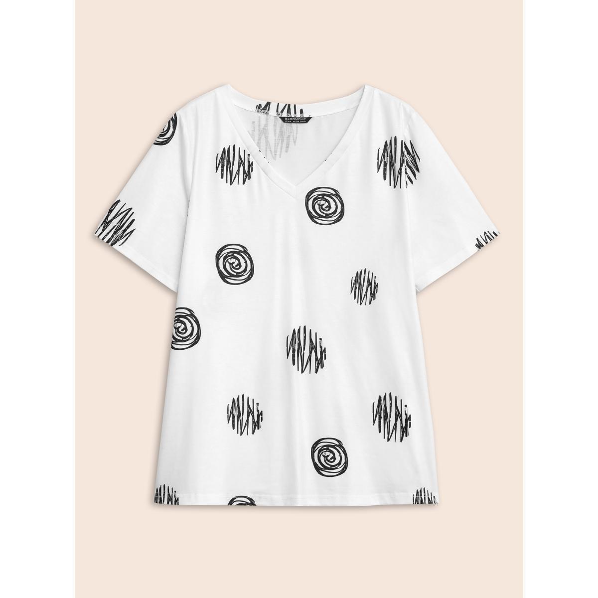 Plus Size Graffiti Print V Neck T-shirt Originalwhite Women Casual Non Art&design V-neck Everyday T-shirts BloomChic 12/L Product Image