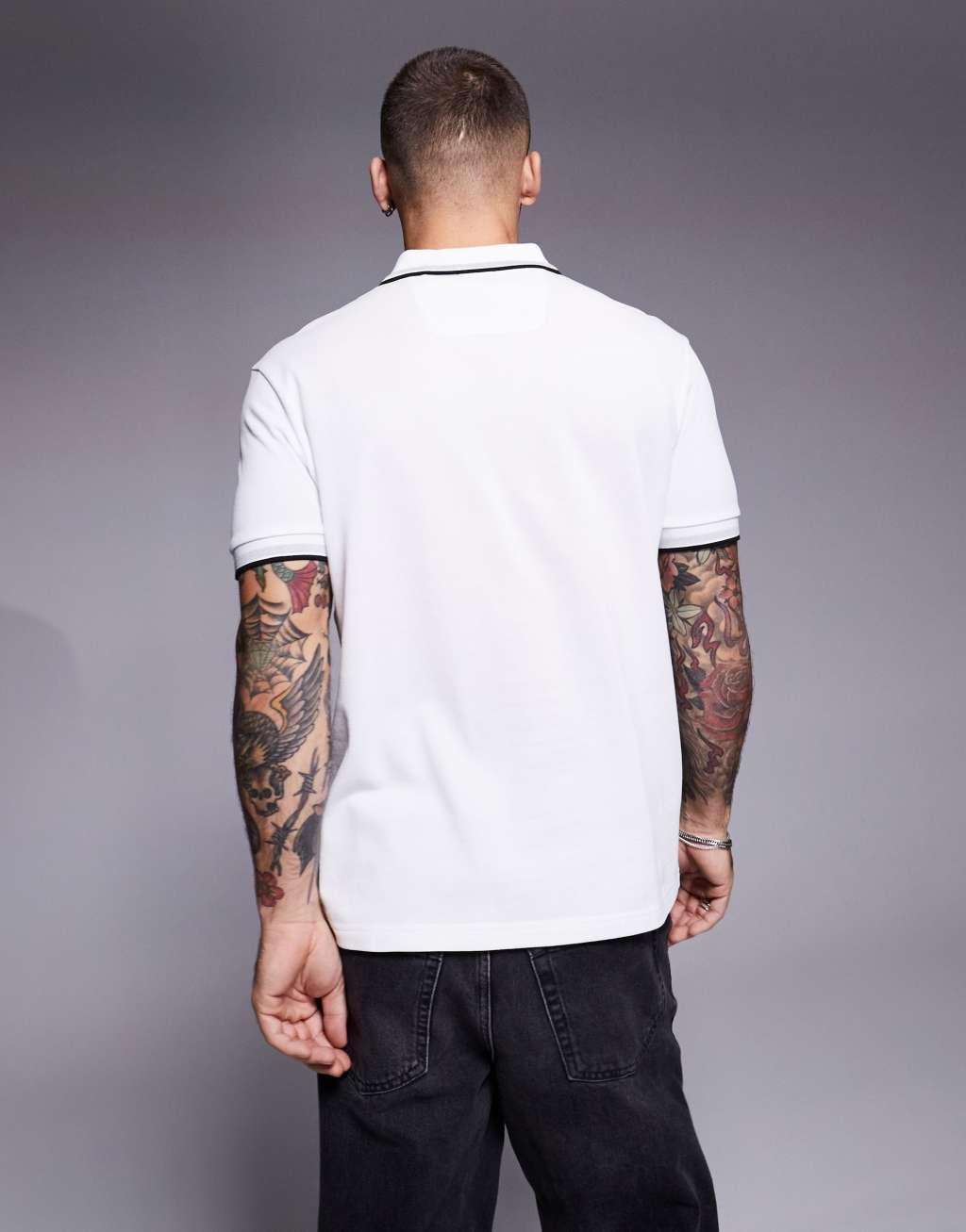 BOSS Green Paddy logo tipped pique regular fit polo shirt in white Product Image