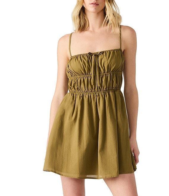 Steve Madden Heather Square Neck Smocked Sleeveless Mini Babydoll Dress Product Image