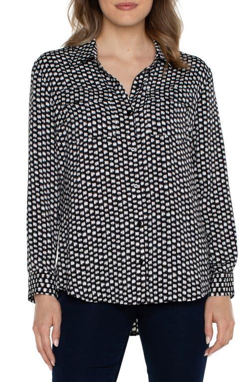 Liverpool Los Angeles Flap Pocket Button Front Woven Blouse White Mini Dot) Women's Clothing Product Image