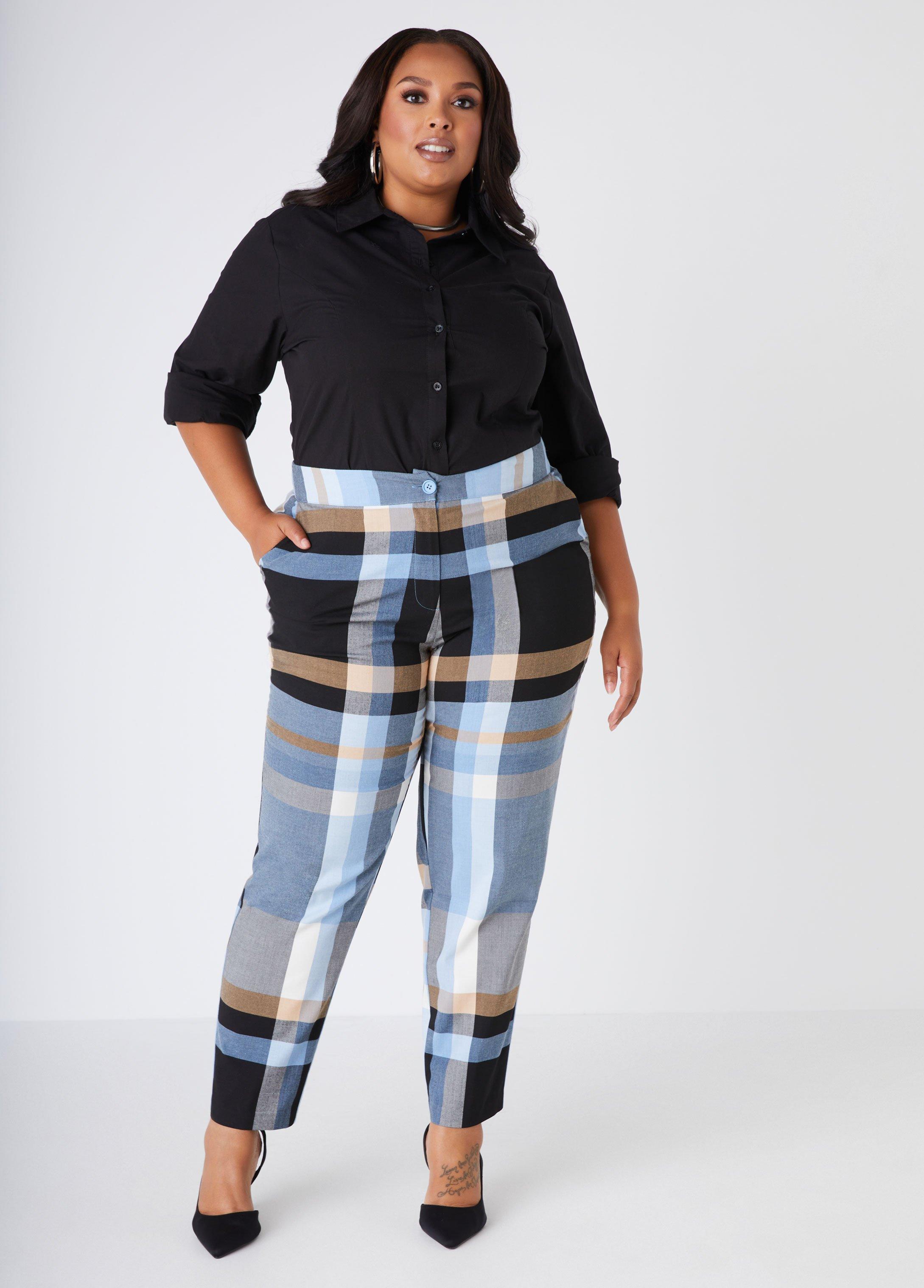 Plus Size Plaid Straight Leg Pants Ashley Stewart Product Image