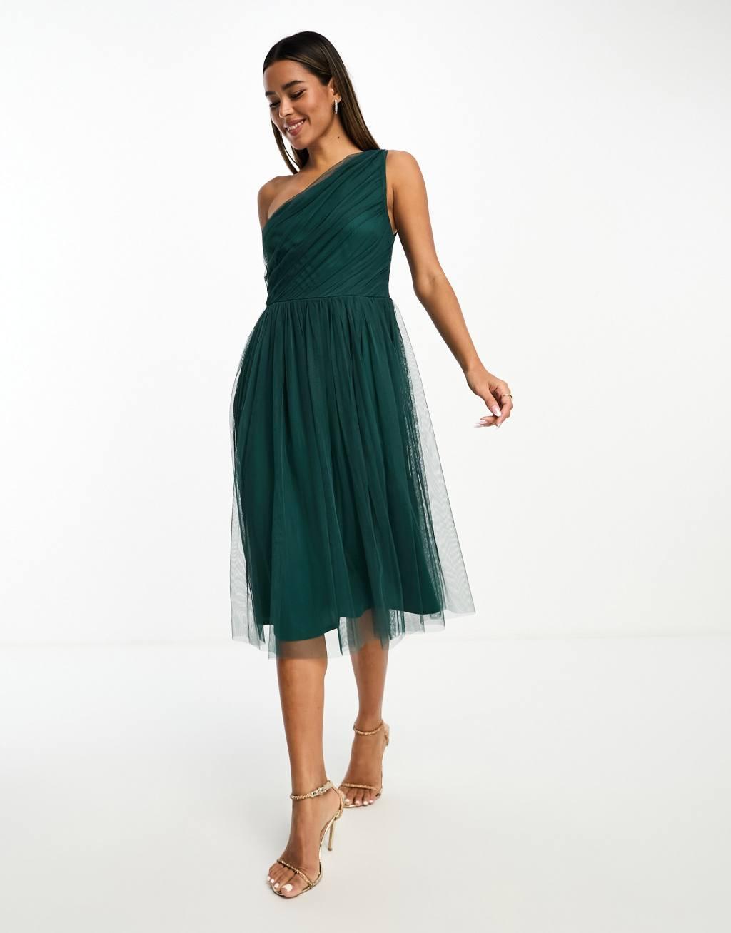 Anaya Bridesmaid tulle one shoulder maxi dress Product Image