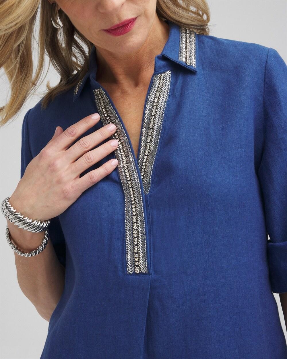 Linen Embellished Shirt Dress Product Image