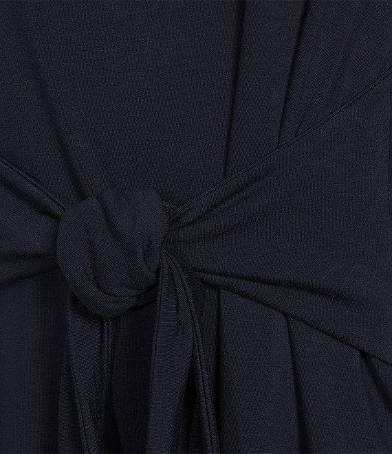 Eileen Fisher Fine Stretch Jersey Knit Round Neck Short Sleeve Tie Front Top Product Image