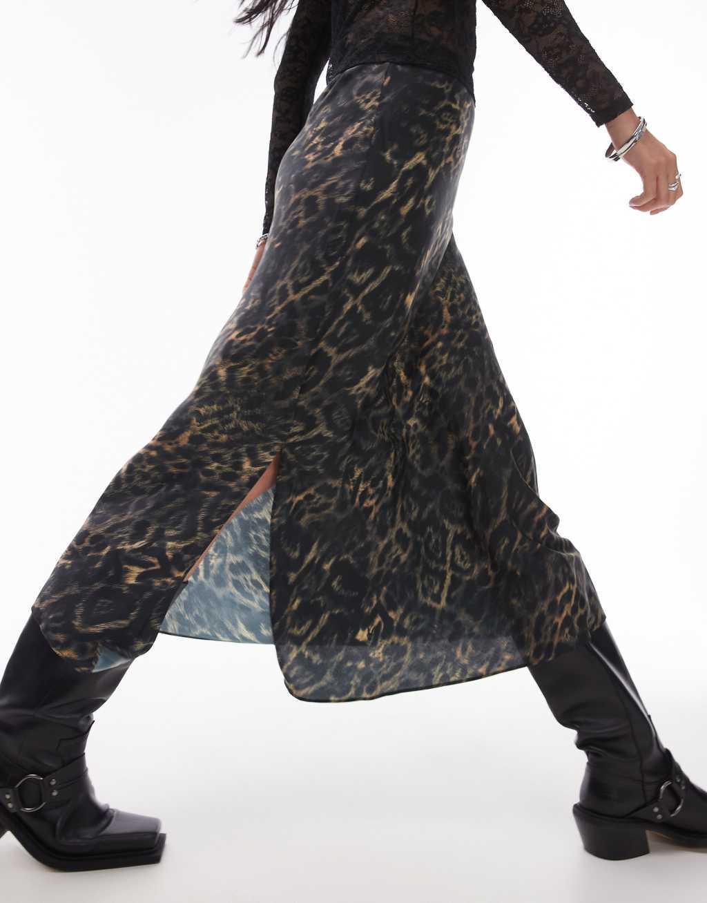 AllSaints Bryony satin maxi skirt in leopard print Product Image