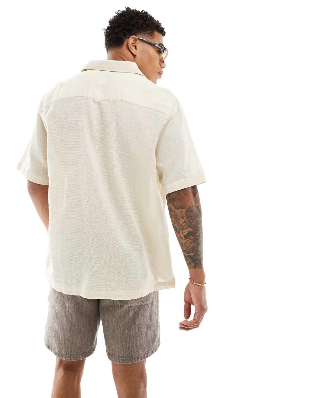 ASOS DESIGN relaxed textured shirt with patch pockets in sand Product Image