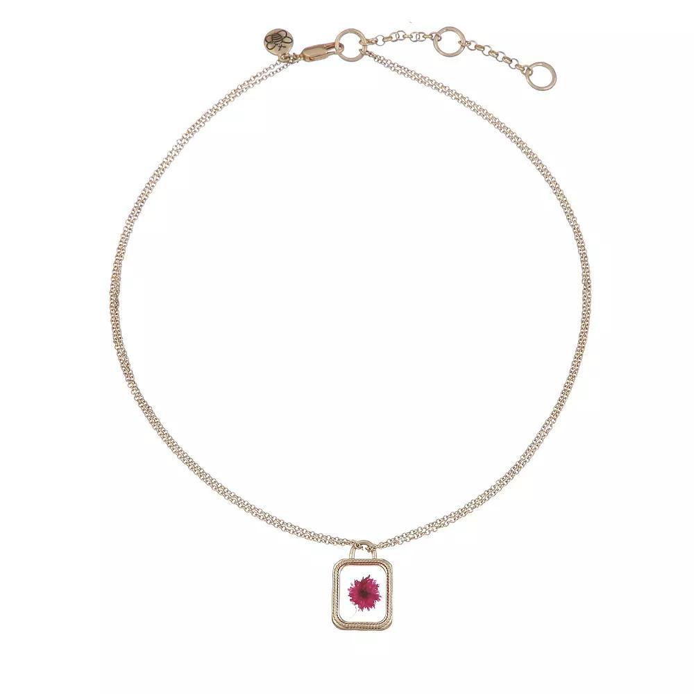 Bella Uno Worn Gold Pink Pressed Flower Padlock Double Chain Necklace, Women's, Size: 18+3", Gold Tone Product Image