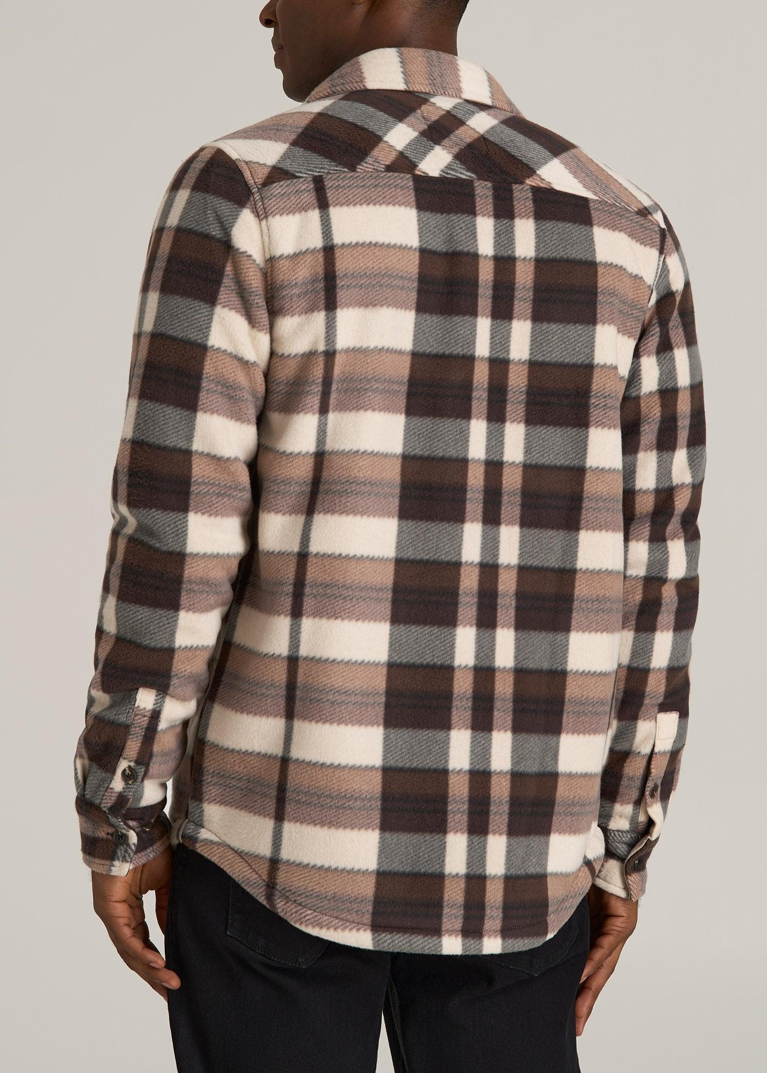 Sherpa-Lined Fleece Overshirt for Tall Men in Beige Tartan Product Image