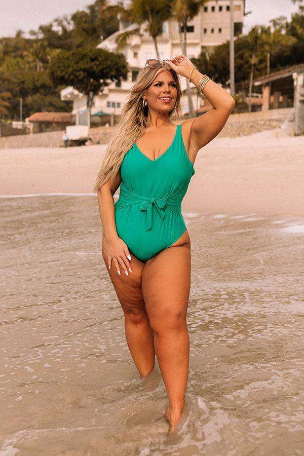 Turn Up The Waves One Piece Swimsuit in Green Curves Product Image